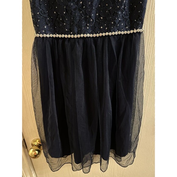 Speechless Girls Navy Lace  Jeweled Waist Christmas Dress Fit &Flare Sz 10 - Picture 4 of 5